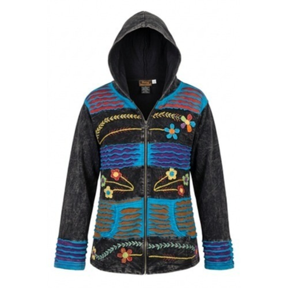 Rising International Jacket Womens 2XL Artsy Embroidered Boho Hooded Hobo Grunge